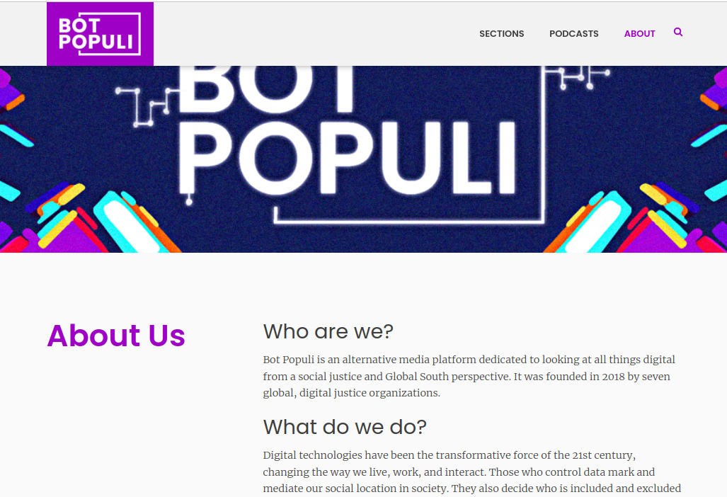 Figure 1: Bot Populi “about us” web page