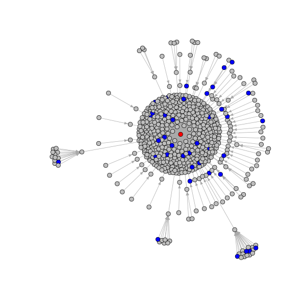 YouTube activity network (red node is video, blue nodes are comments mentioning particular terms)